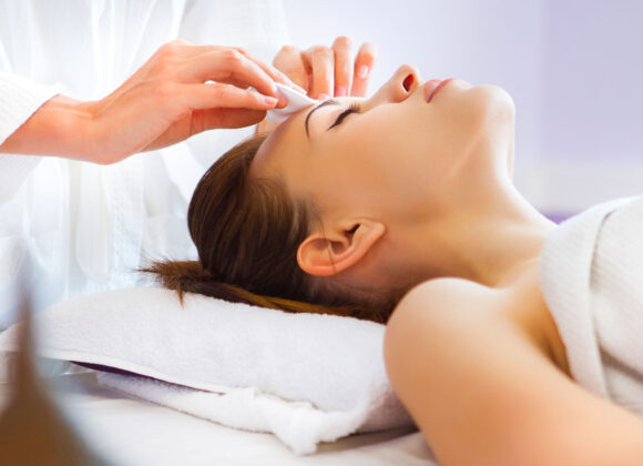 Family sits on the sofa and meditates